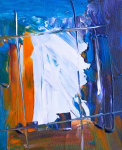 Vibrant abstract painting featuring bold colors and expressive brushstrokes on canvas.